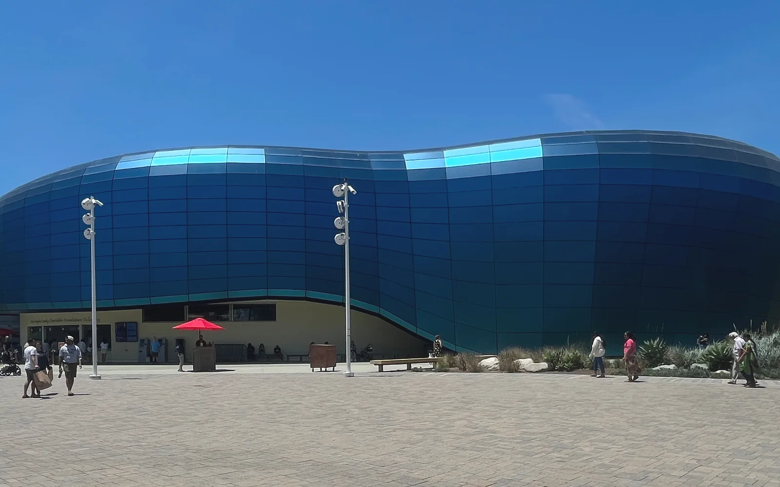 The contemporary architecture of the Aquarium of the Pacific building on Long Beach waterfront